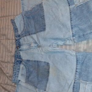 SHEIN Blue Denim Patchwork Pants